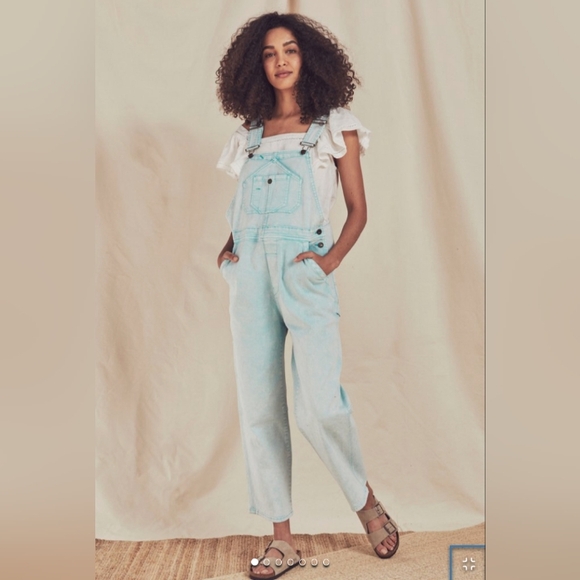 Faherty Sunwashed Mechanic Overalls Size S in Opal - Picture 2 of 6